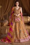 Hand-Embroidered Rust Pakistani Wedding Outfit with Lehenga