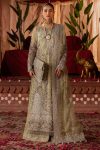 Olive-Green Pakistani Wedding Dress with Embroidery and Organza