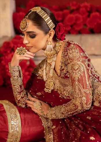Maroon Golden Kameez Lehenga